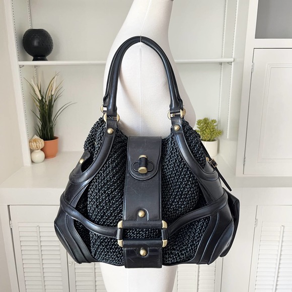 Alexander McQueen Handbags - Alexander McQueen Black Soft Crochet Leather Slouchy Novak Satchel Bag